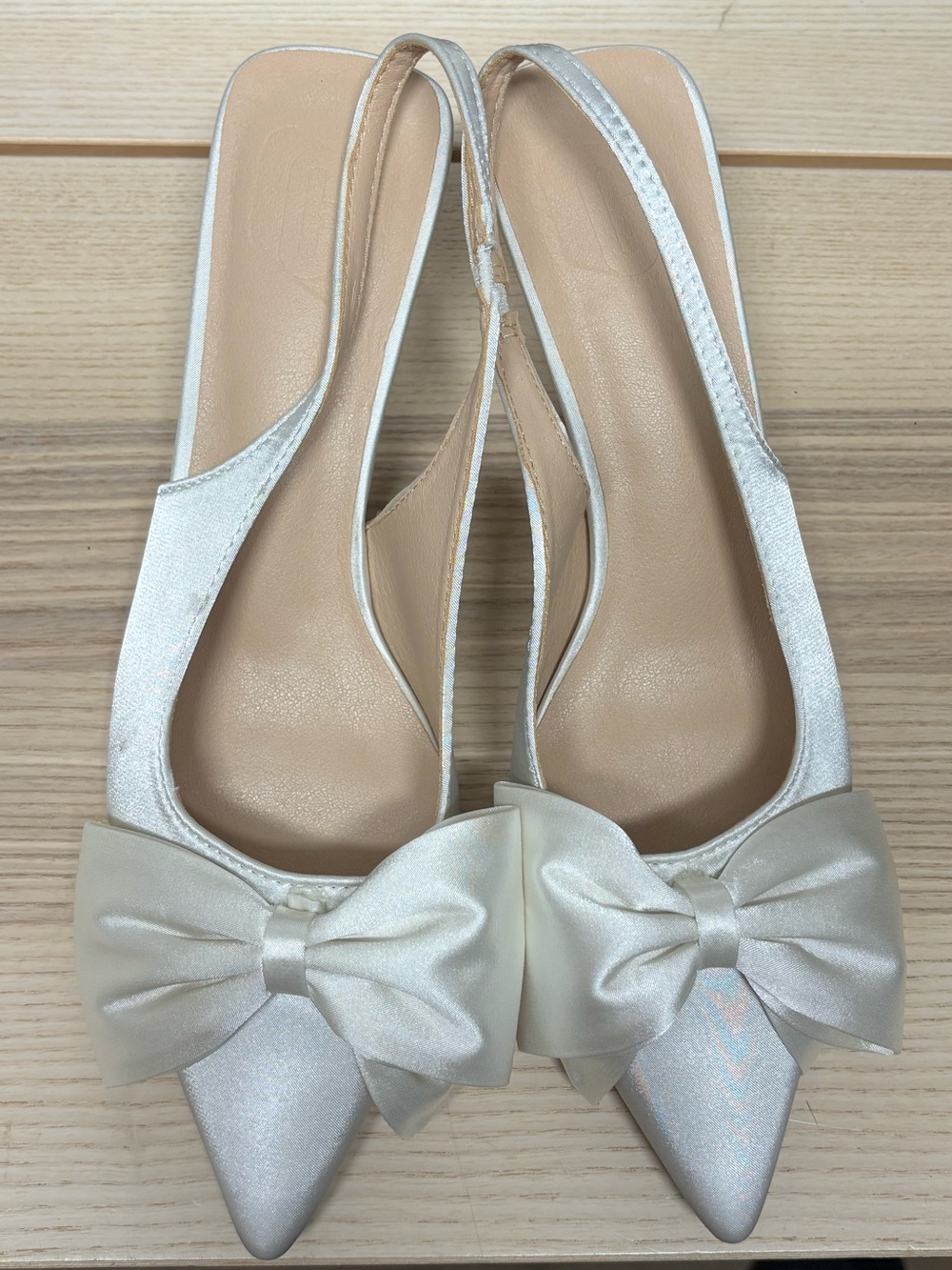 Women's Ivory Satin Bow Slingback Heels